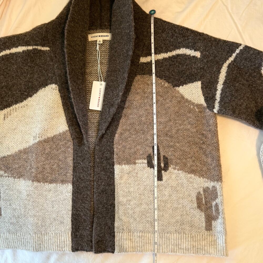 Lucky Brand Long Sleeve Horse Shawl Cardigan Neutral Brown NWT - Picture 7 of 10